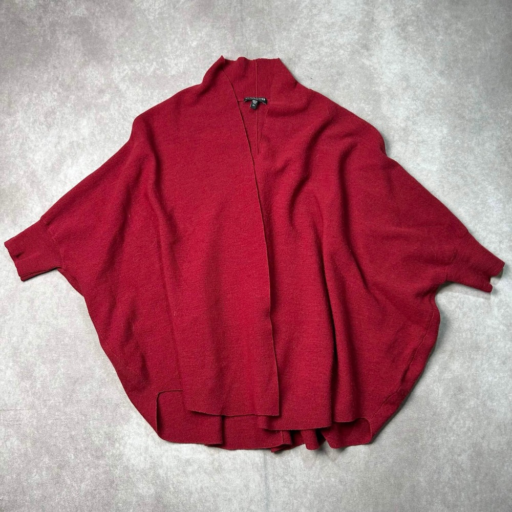 Eileen Fisher Woman 2X Red 100% Merino Wool Open Front Batwing Cardigan Sweater